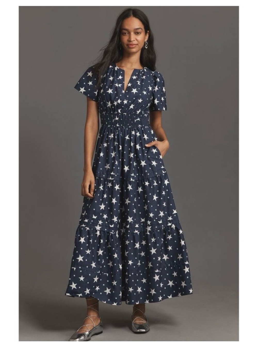 Anthropologie Somerset Navy and White Star-Print Maxi Dress